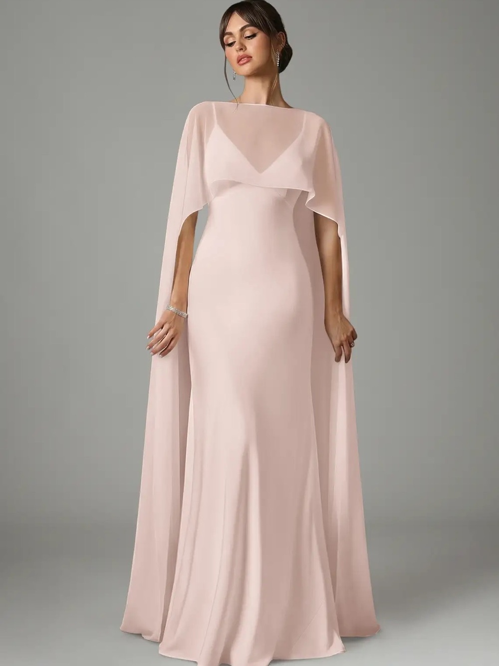 Azazie Stefania Blush Pink Cape Gown